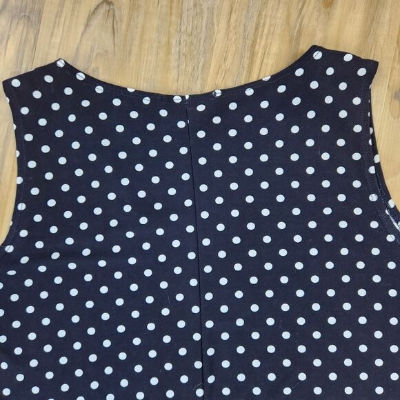 💛Vintage Suzie Black w/White Polka Dot Asymmetric Sleeveless Top Large - Picture 4 of 8
